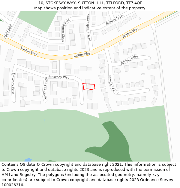 10, STOKESAY WAY, SUTTON HILL, TELFORD, TF7 4QE: Location map and indicative extent of plot