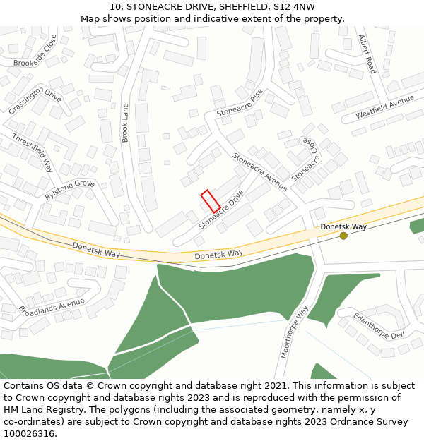 10, STONEACRE DRIVE, SHEFFIELD, S12 4NW: Location map and indicative extent of plot