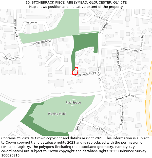 10, STONEBRACK PIECE, ABBEYMEAD, GLOUCESTER, GL4 5TE: Location map and indicative extent of plot