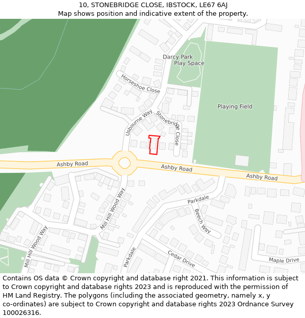 10, STONEBRIDGE CLOSE, IBSTOCK, LE67 6AJ: Location map and indicative extent of plot