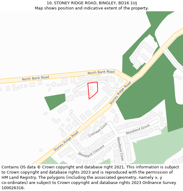 10, STONEY RIDGE ROAD, BINGLEY, BD16 1UJ: Location map and indicative extent of plot