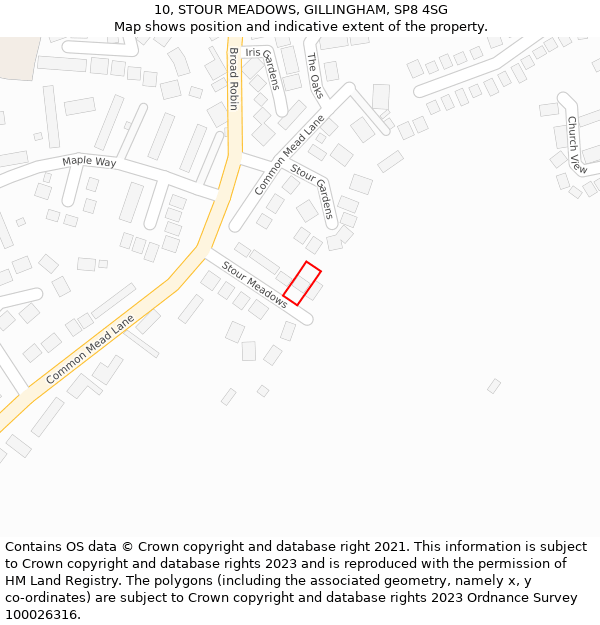 10, STOUR MEADOWS, GILLINGHAM, SP8 4SG: Location map and indicative extent of plot