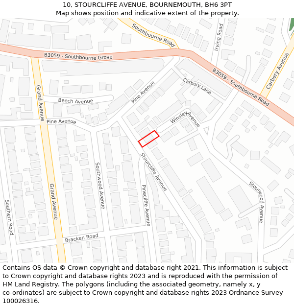 10, STOURCLIFFE AVENUE, BOURNEMOUTH, BH6 3PT: Location map and indicative extent of plot