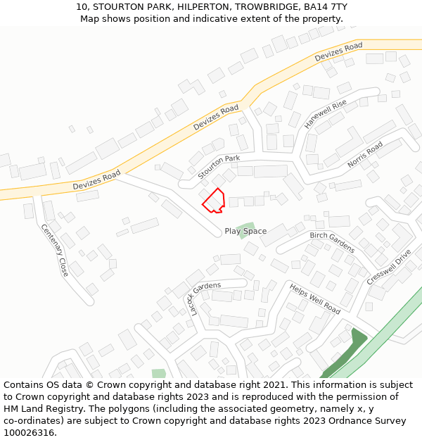 10, STOURTON PARK, HILPERTON, TROWBRIDGE, BA14 7TY: Location map and indicative extent of plot