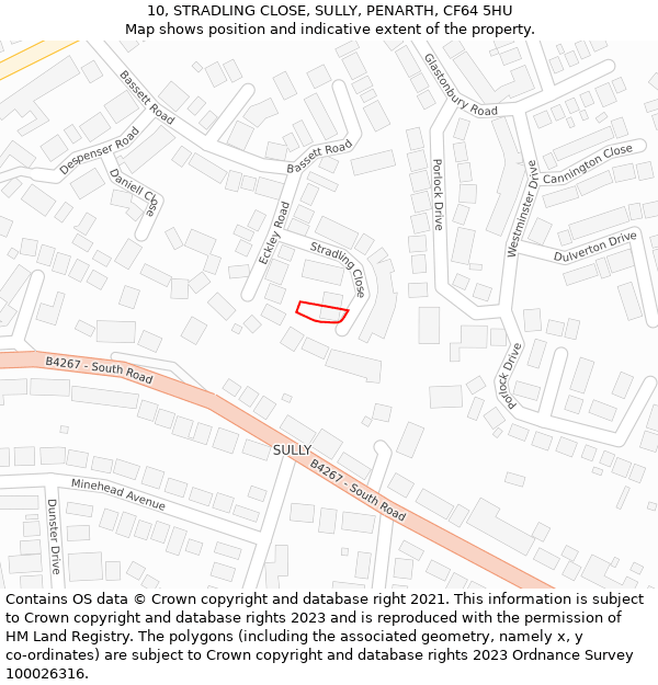 10, STRADLING CLOSE, SULLY, PENARTH, CF64 5HU: Location map and indicative extent of plot