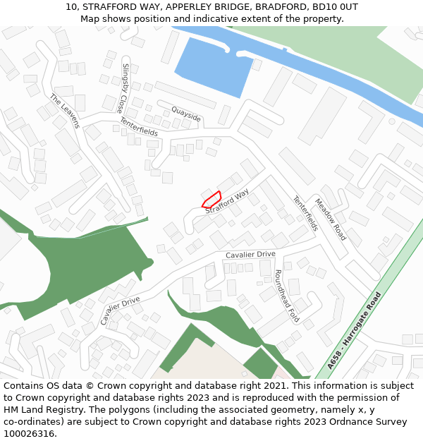 10, STRAFFORD WAY, APPERLEY BRIDGE, BRADFORD, BD10 0UT: Location map and indicative extent of plot