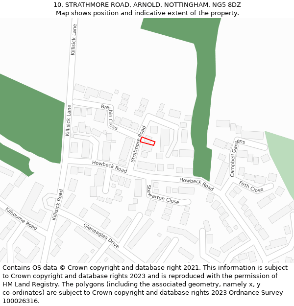10, STRATHMORE ROAD, ARNOLD, NOTTINGHAM, NG5 8DZ: Location map and indicative extent of plot