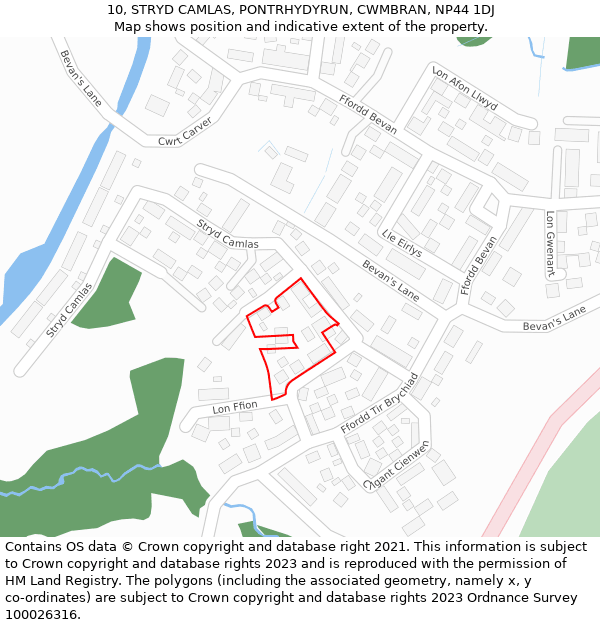 10, STRYD CAMLAS, PONTRHYDYRUN, CWMBRAN, NP44 1DJ: Location map and indicative extent of plot