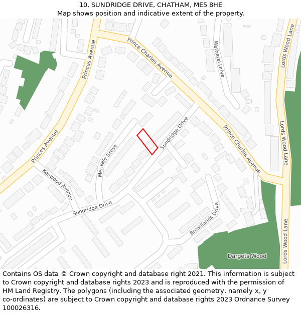 10, SUNDRIDGE DRIVE, CHATHAM, ME5 8HE: Location map and indicative extent of plot