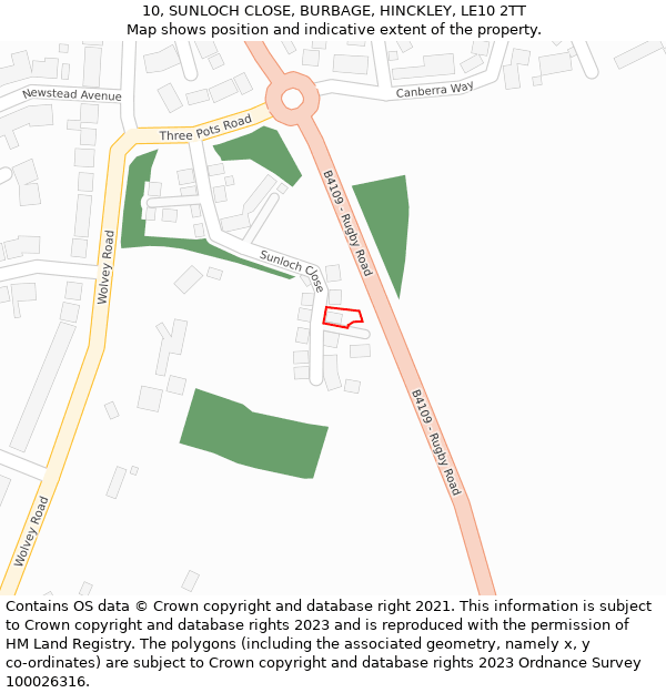 10, SUNLOCH CLOSE, BURBAGE, HINCKLEY, LE10 2TT: Location map and indicative extent of plot