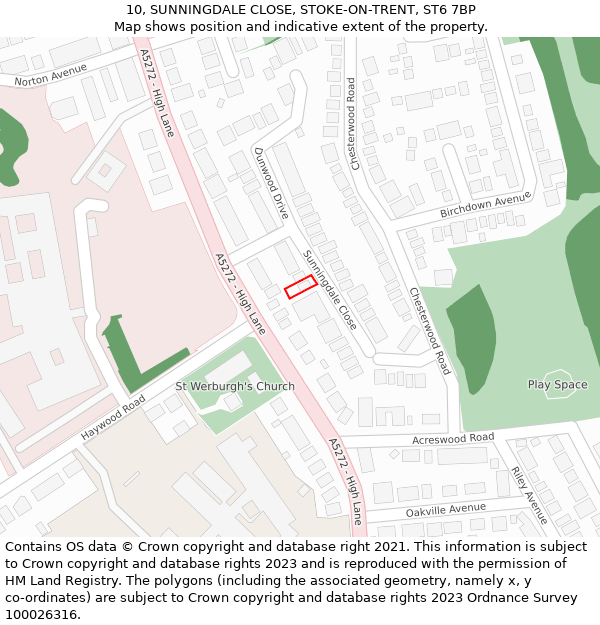 10, SUNNINGDALE CLOSE, STOKE-ON-TRENT, ST6 7BP: Location map and indicative extent of plot