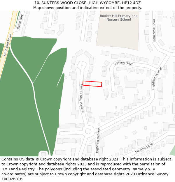 10, SUNTERS WOOD CLOSE, HIGH WYCOMBE, HP12 4DZ: Location map and indicative extent of plot