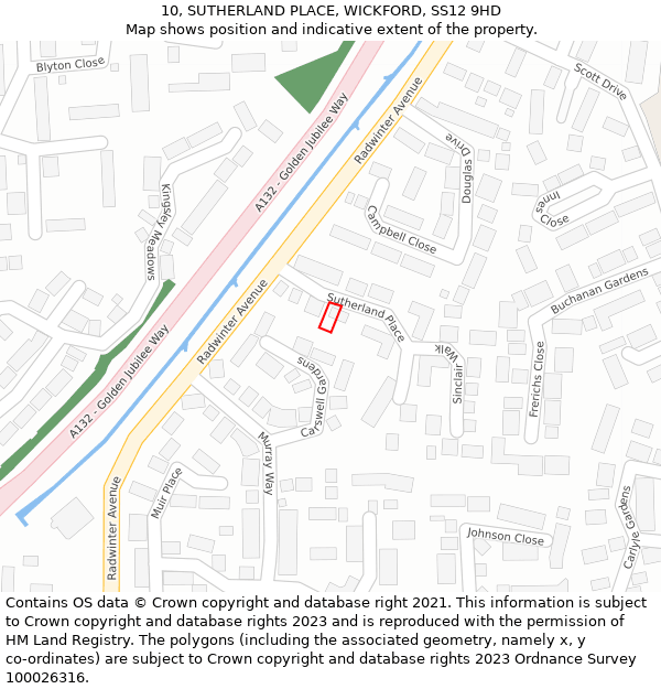 10, SUTHERLAND PLACE, WICKFORD, SS12 9HD: Location map and indicative extent of plot