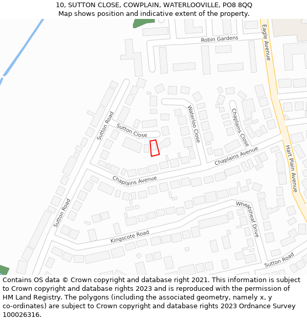 10, SUTTON CLOSE, COWPLAIN, WATERLOOVILLE, PO8 8QQ: Location map and indicative extent of plot