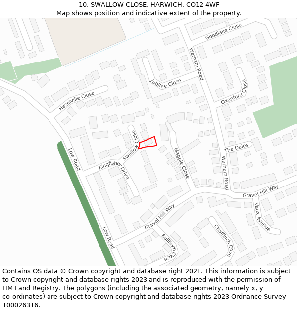 10, SWALLOW CLOSE, HARWICH, CO12 4WF: Location map and indicative extent of plot