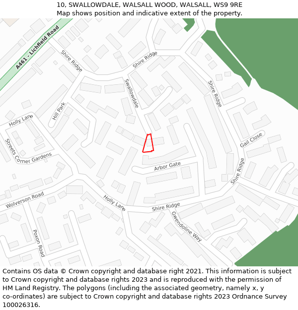 10, SWALLOWDALE, WALSALL WOOD, WALSALL, WS9 9RE: Location map and indicative extent of plot