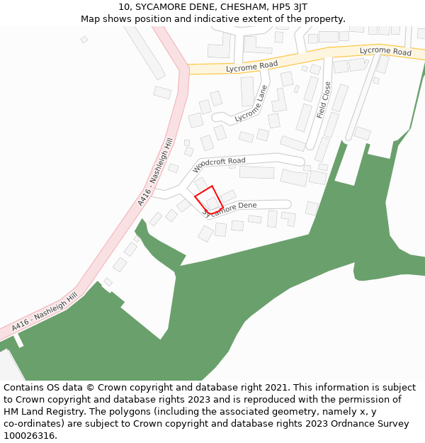 10, SYCAMORE DENE, CHESHAM, HP5 3JT: Location map and indicative extent of plot