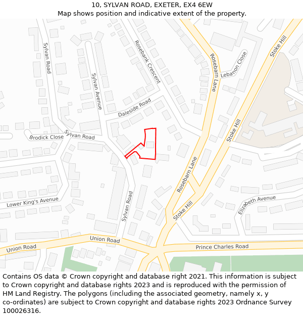 10, SYLVAN ROAD, EXETER, EX4 6EW: Location map and indicative extent of plot