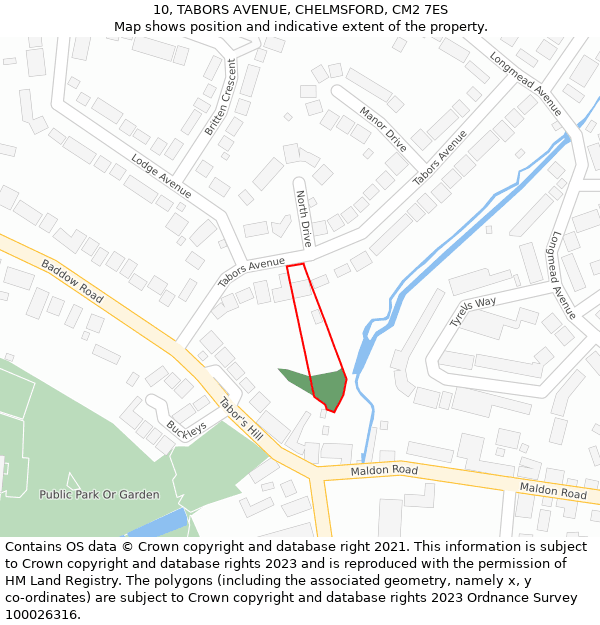 10, TABORS AVENUE, CHELMSFORD, CM2 7ES: Location map and indicative extent of plot