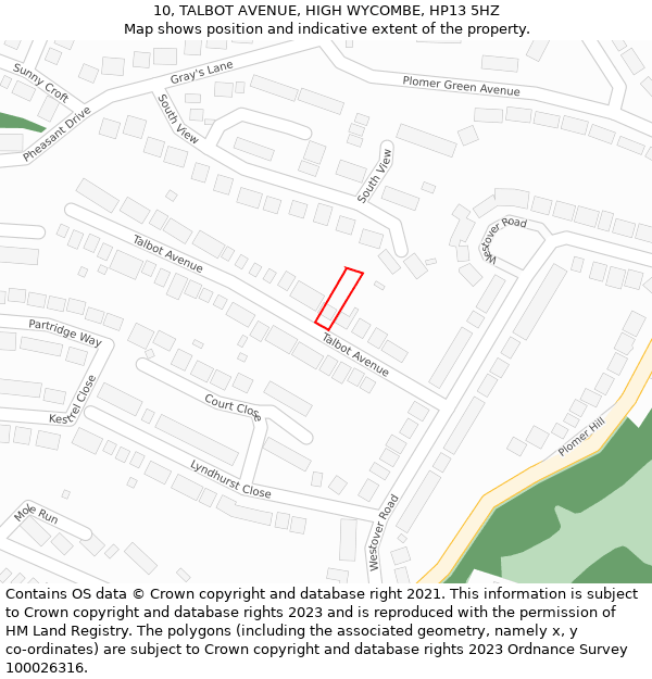 10, TALBOT AVENUE, HIGH WYCOMBE, HP13 5HZ: Location map and indicative extent of plot