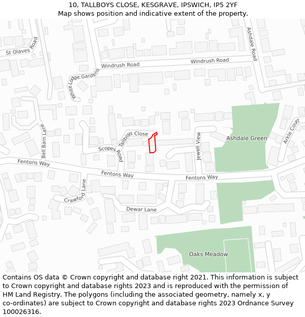 10, TALLBOYS CLOSE, KESGRAVE, IPSWICH, IP5 2YF: Location map and indicative extent of plot