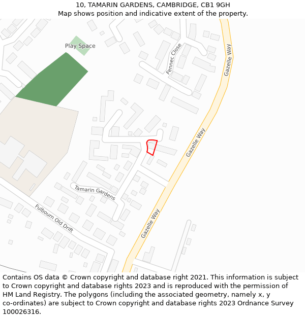 10, TAMARIN GARDENS, CAMBRIDGE, CB1 9GH: Location map and indicative extent of plot