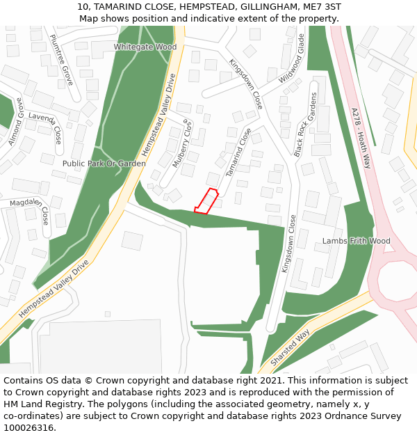 10, TAMARIND CLOSE, HEMPSTEAD, GILLINGHAM, ME7 3ST: Location map and indicative extent of plot