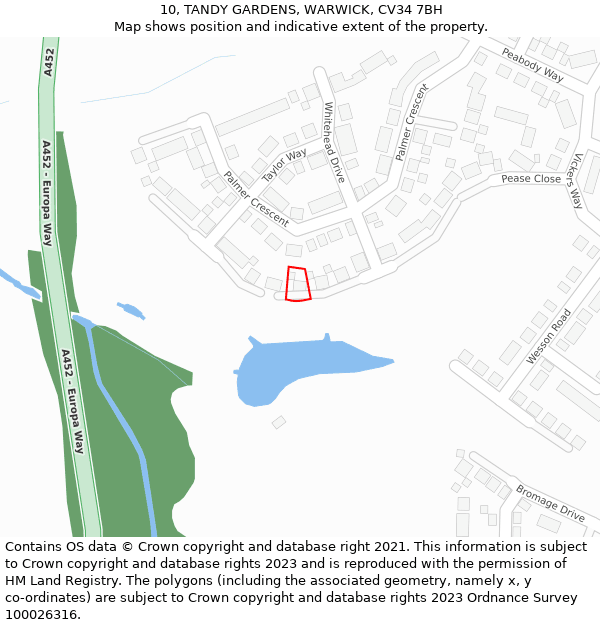 10, TANDY GARDENS, WARWICK, CV34 7BH: Location map and indicative extent of plot