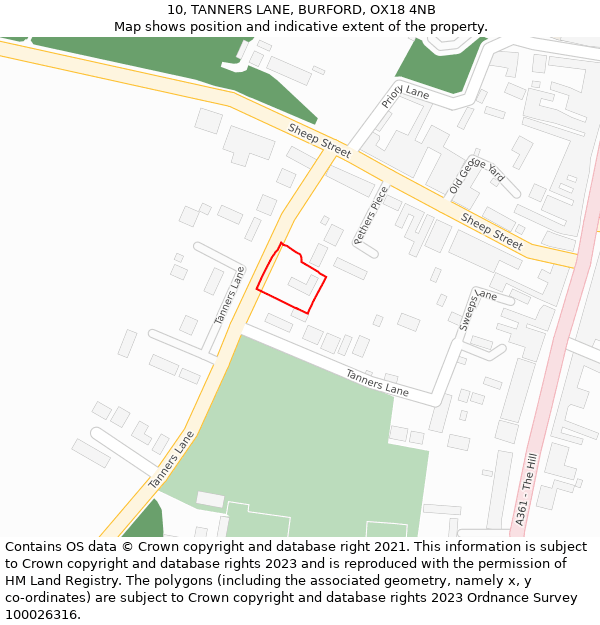 10, TANNERS LANE, BURFORD, OX18 4NB: Location map and indicative extent of plot