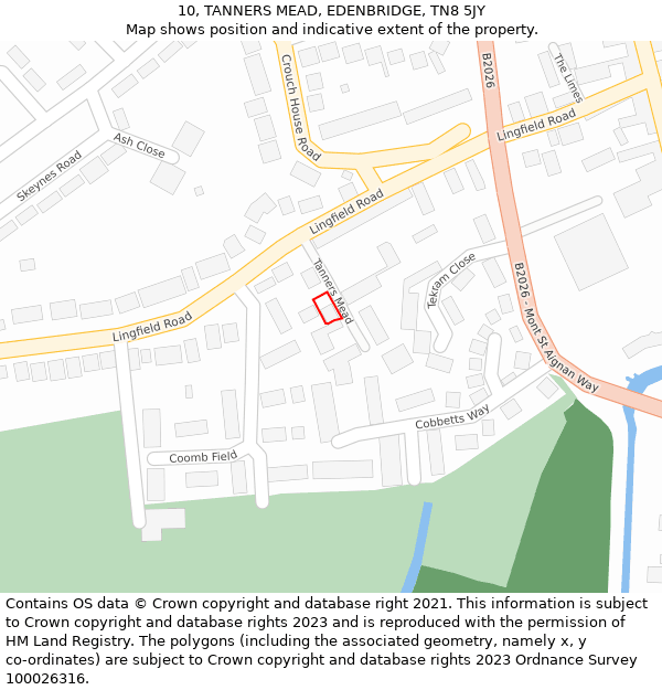 10, TANNERS MEAD, EDENBRIDGE, TN8 5JY: Location map and indicative extent of plot