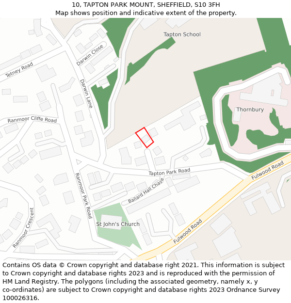 10, TAPTON PARK MOUNT, SHEFFIELD, S10 3FH: Location map and indicative extent of plot