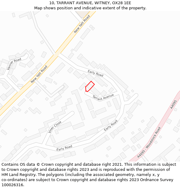 10, TARRANT AVENUE, WITNEY, OX28 1EE: Location map and indicative extent of plot