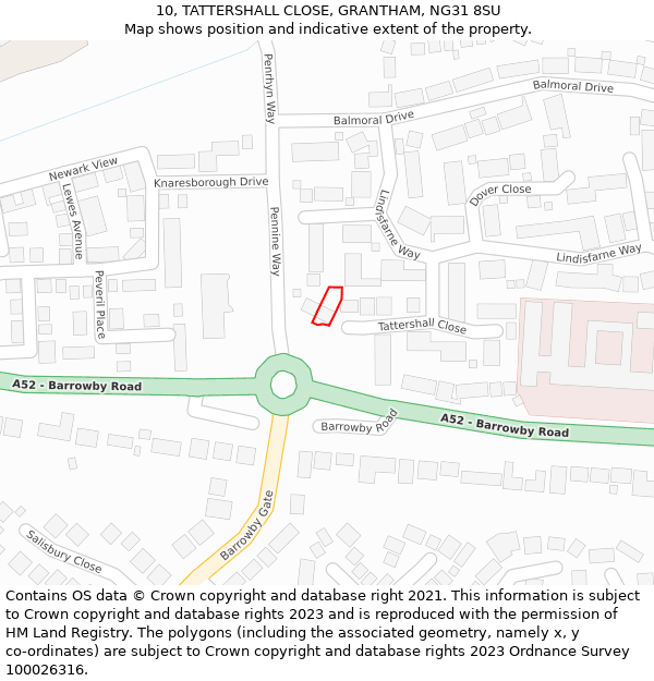 10, TATTERSHALL CLOSE, GRANTHAM, NG31 8SU: Location map and indicative extent of plot