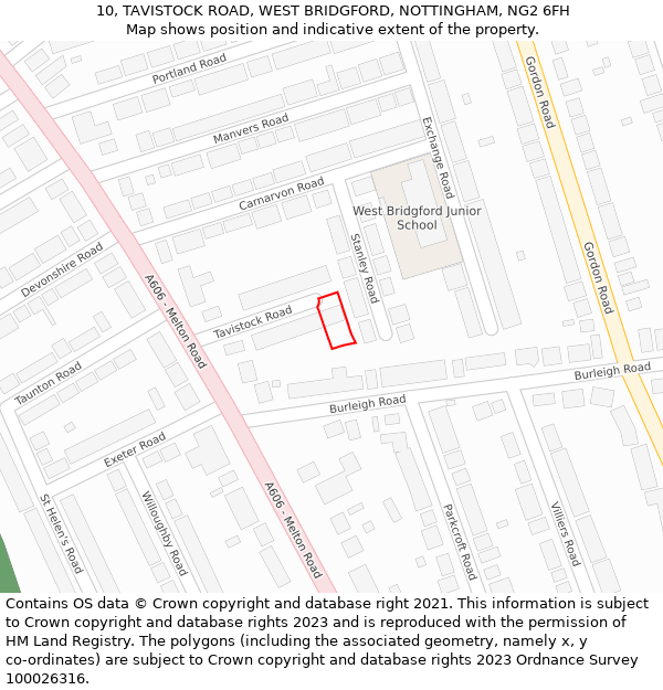 10, TAVISTOCK ROAD, WEST BRIDGFORD, NOTTINGHAM, NG2 6FH: Location map and indicative extent of plot
