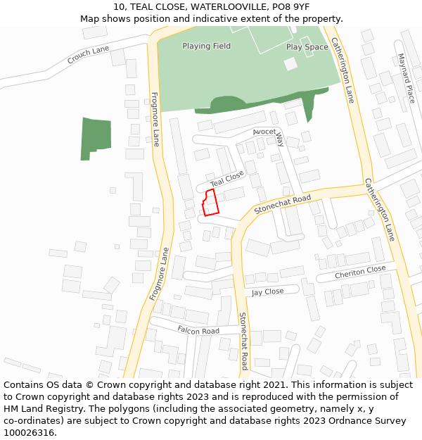 10, TEAL CLOSE, WATERLOOVILLE, PO8 9YF: Location map and indicative extent of plot