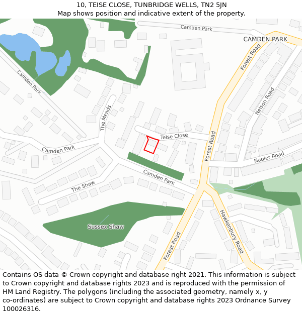 10, TEISE CLOSE, TUNBRIDGE WELLS, TN2 5JN: Location map and indicative extent of plot