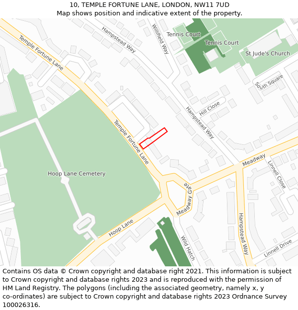 10, TEMPLE FORTUNE LANE, LONDON, NW11 7UD: Location map and indicative extent of plot