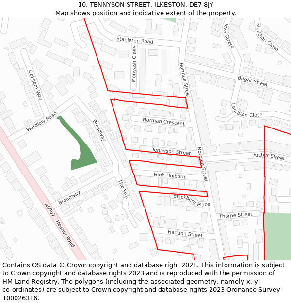 10, TENNYSON STREET, ILKESTON, DE7 8JY: Location map and indicative extent of plot