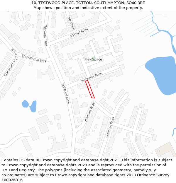 10, TESTWOOD PLACE, TOTTON, SOUTHAMPTON, SO40 3BE: Location map and indicative extent of plot