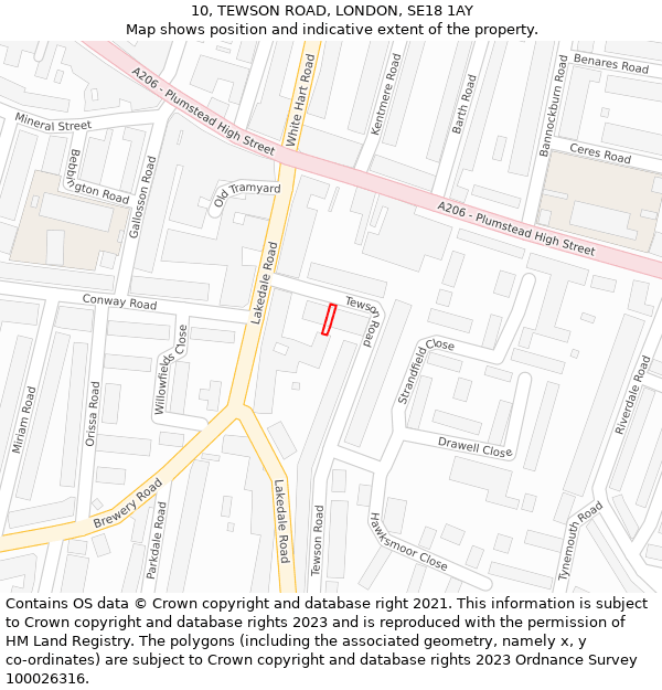 10, TEWSON ROAD, LONDON, SE18 1AY: Location map and indicative extent of plot
