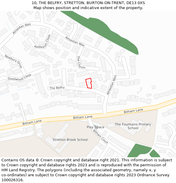 10, THE BELFRY, STRETTON, BURTON-ON-TRENT, DE13 0XS: Location map and indicative extent of plot