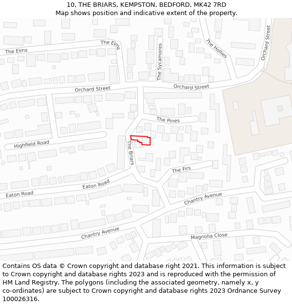 10, THE BRIARS, KEMPSTON, BEDFORD, MK42 7RD: Location map and indicative extent of plot