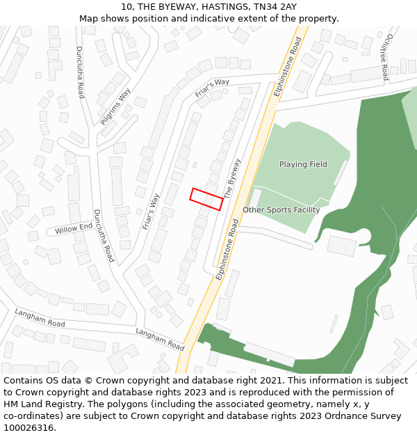 10, THE BYEWAY, HASTINGS, TN34 2AY: Location map and indicative extent of plot