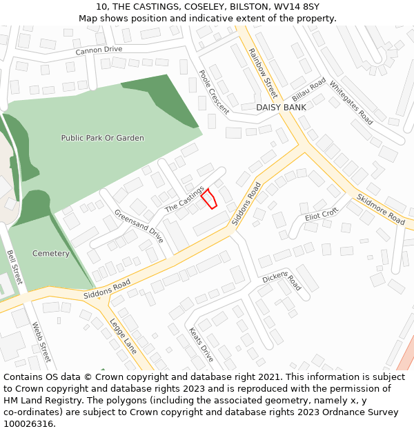 10, THE CASTINGS, COSELEY, BILSTON, WV14 8SY: Location map and indicative extent of plot