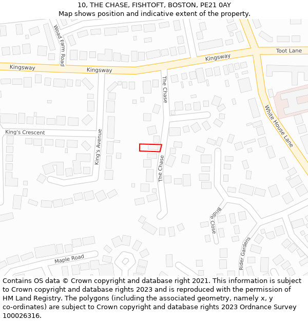 10, THE CHASE, FISHTOFT, BOSTON, PE21 0AY: Location map and indicative extent of plot