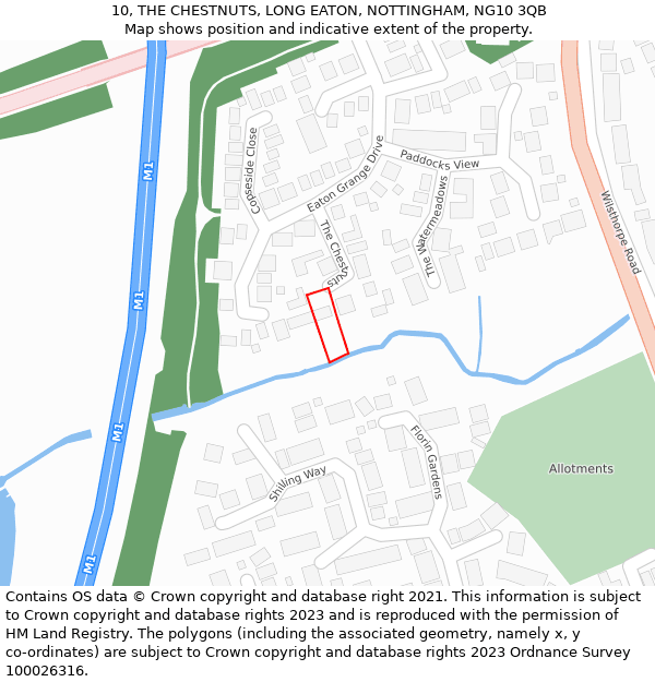 10, THE CHESTNUTS, LONG EATON, NOTTINGHAM, NG10 3QB: Location map and indicative extent of plot