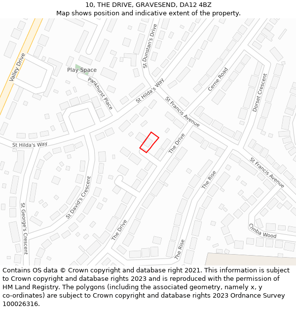 10, THE DRIVE, GRAVESEND, DA12 4BZ: Location map and indicative extent of plot
