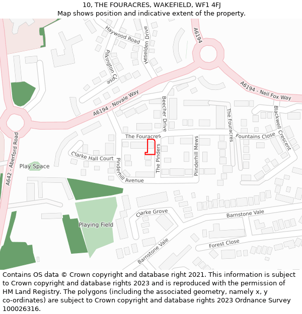 10, THE FOURACRES, WAKEFIELD, WF1 4FJ: Location map and indicative extent of plot