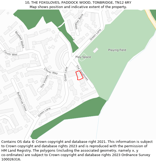 10, THE FOXGLOVES, PADDOCK WOOD, TONBRIDGE, TN12 6RY: Location map and indicative extent of plot