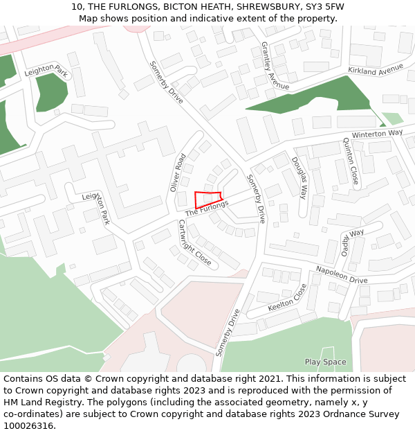 10, THE FURLONGS, BICTON HEATH, SHREWSBURY, SY3 5FW: Location map and indicative extent of plot